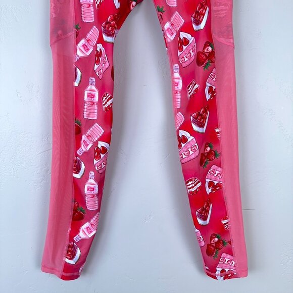 Iron Yokai Leggings Women XL Pink Soft Girl Kawaii Strawberry Cake Activewear‎ - Picture 4 of 11